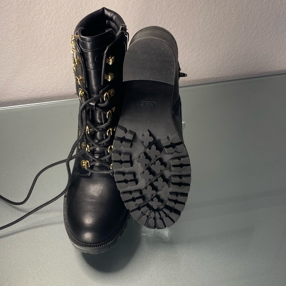 GBG GUESS Womens Black Combat Gold Tone Jaylee Round Toe Block Heel Booties - Picture 5 of 6